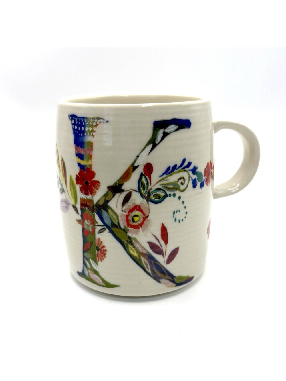 Anthropologie Starla M Halfmann Monogram Letter K Floral Ceramic Coffee Mug 4in